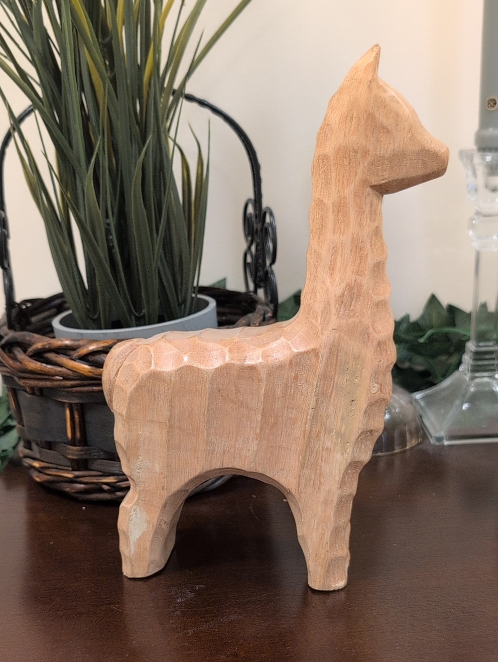 Alpaca Llama Natural Wood Statue